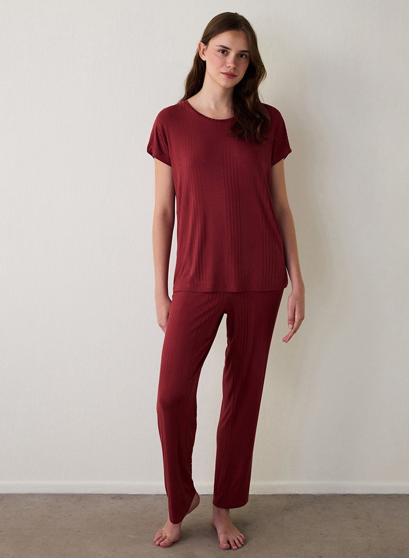 Penti Bordeaux Freya Crew Neck Short Sleeve Pajama Set - Image 4